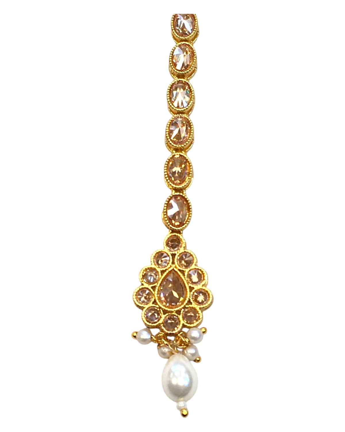 Gold / Pearl - Gold Finish Small Size Tika Head Piece - Indian Ladies Fashion Jewellery - AE2433 11Vp24 - Prachy Creations