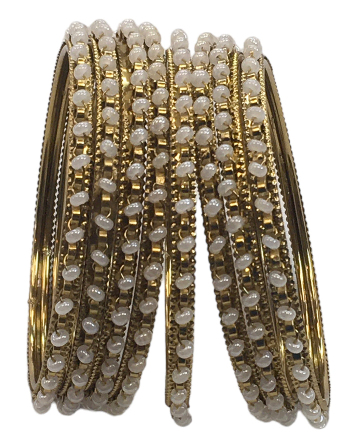 Gold / Pearl - Set of 8 Stone Bangles - Antique Gold Finish - JAN5310 Kp 0923 - Prachy Creations