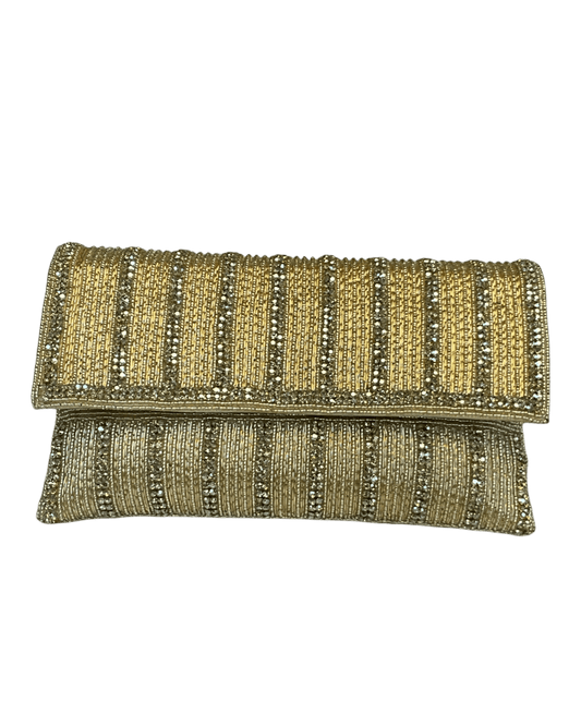 Gold - Rich Hand Embroidered Clutch Bag / Handbag -Bollywood / Weddings - JS32 04KP26 - Prachy Creations