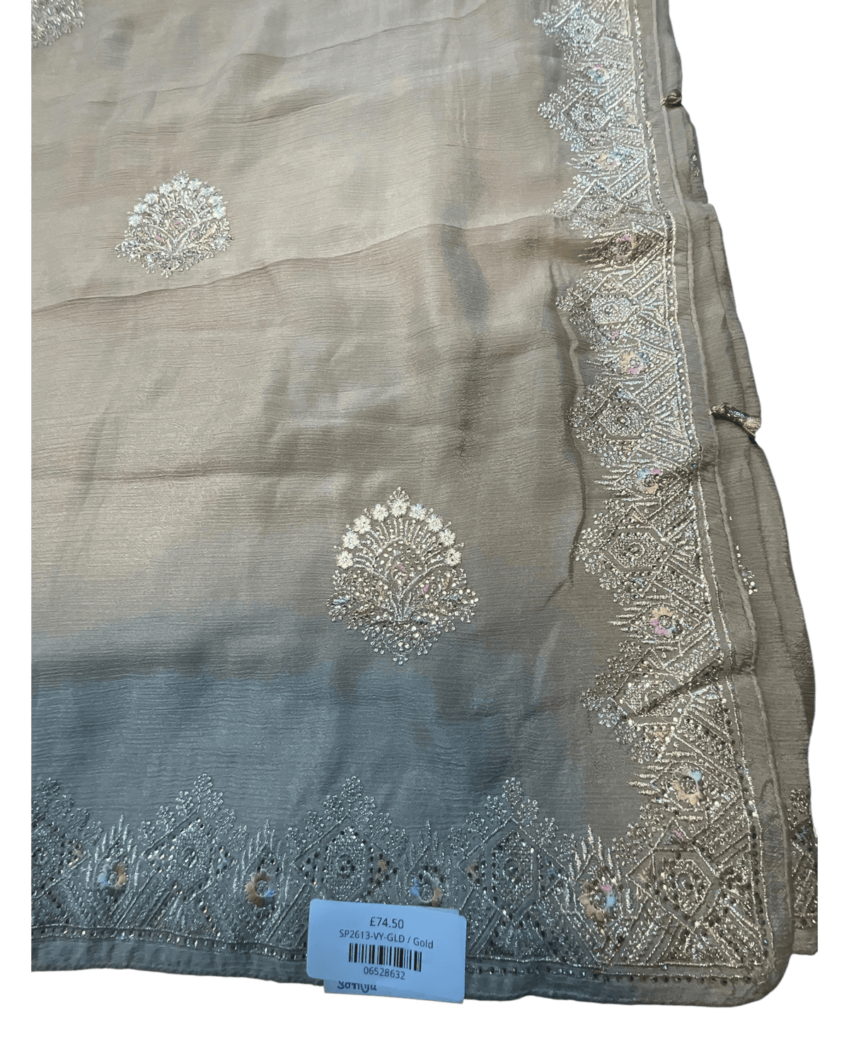 Gold - Saree with Thread / Stone Work and Blouse Piece - UK stock - 24hr Dispatch - SP2613 VY - Prachy Creations
