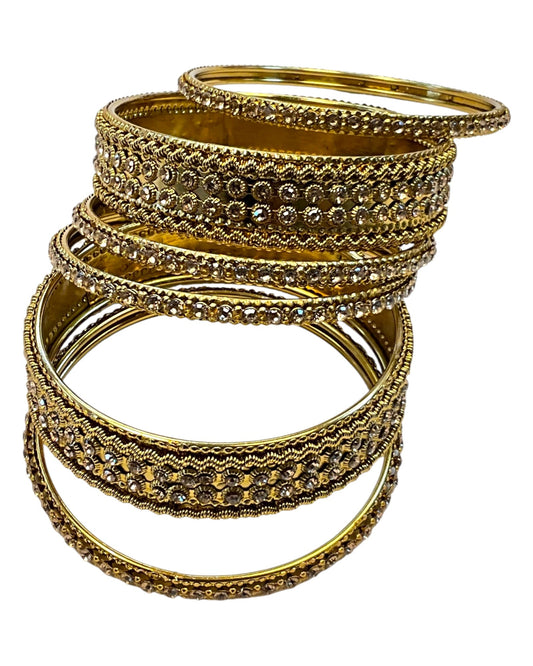 Gold Stone - Antique Gold Finish Bangles Set (Set of 6) - UK stock - SM, M, L, XL JAN2656 09Vp25 - Prachy Creations