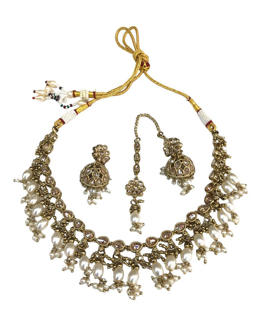 Gold Stones - Antique Gold Finish Choker Necklace set - Bollywood - Weddings - HB972 KY 0523 - Prachy Creations
