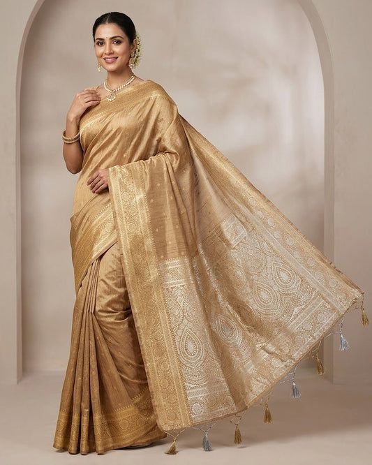 Gold - Traditional Handloom Saree with Blouse Piece - UK stock - 24hr Dispatch - SP2630 KP - Prachy Creations