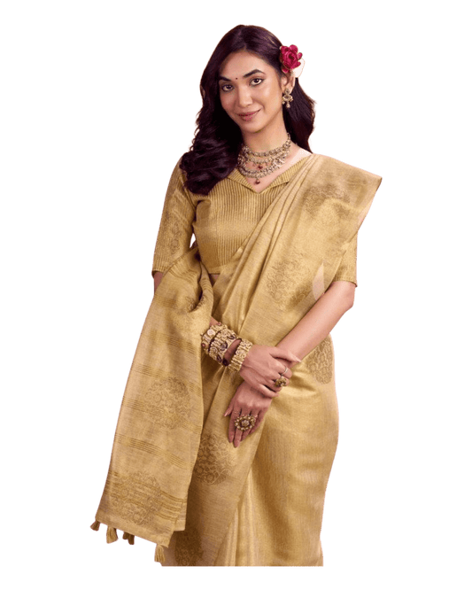 Gold - Traditional Silky Fancy Saree with Blouse Piece - UK Stock - 2/3 days Delivery 12KT25 RP475 - Prachy Creations