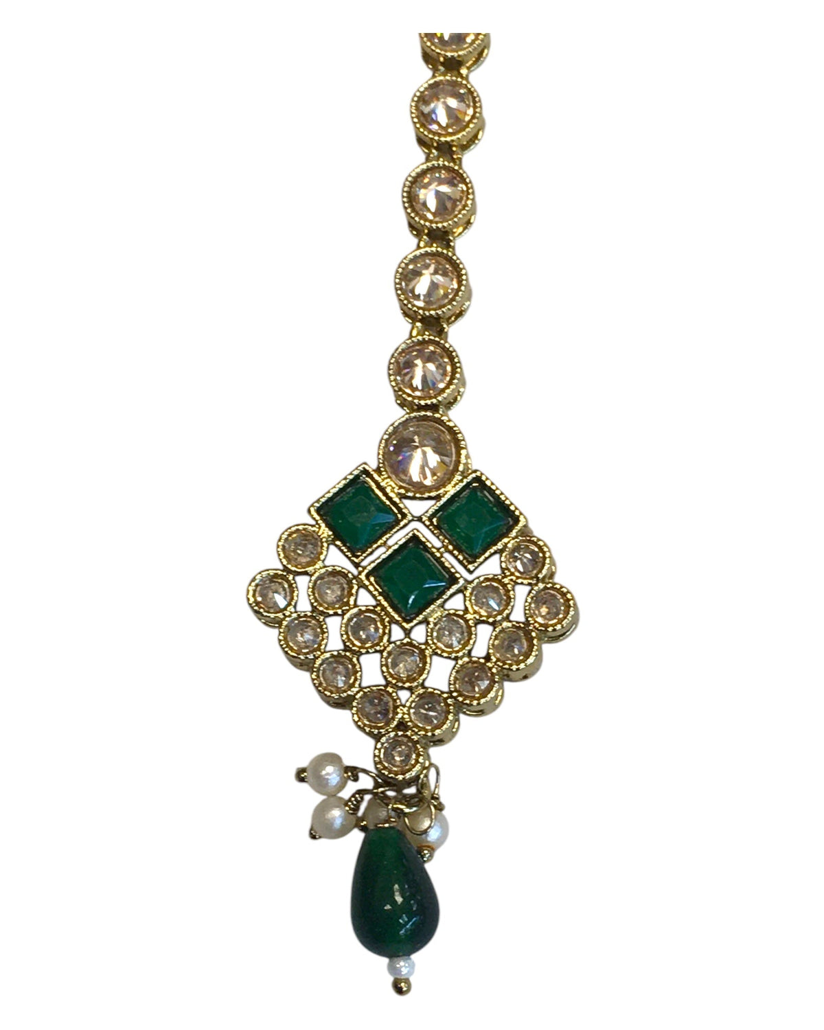 Green - Antique Gold Finish Medium Size Tika Head Piece - Indian Ladies Fashion Jewellery - AE2441 11Vp24 - Prachy Creations