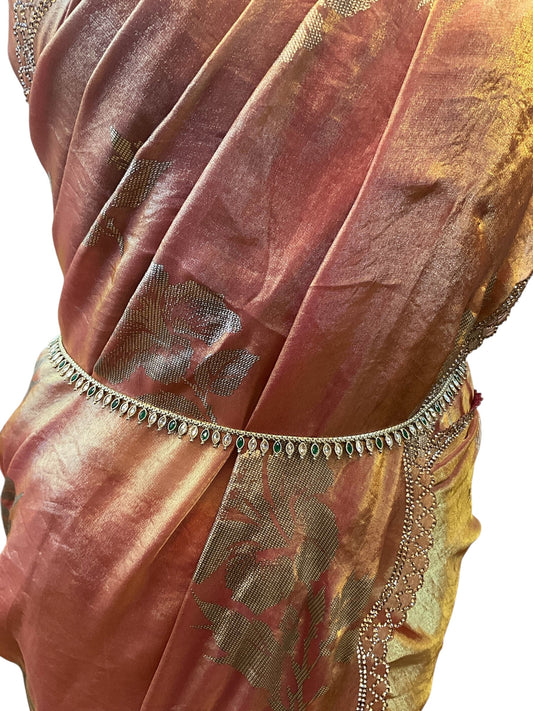Green - Antique Gold Finish Saree Belt, Waist / Belly Chain - Fancy Dress , Bollywood - 15BL415 07A26 - Prachy Creations