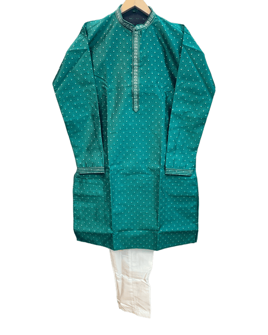 Green - Banarasi Handloom Brocade Mens Indian Kurta set with Trousers - UK Stock - Weddings / Walimas , Sangeet, Diwali, Eid, Mehndi / Henna - YD2601 03VV26 - Prachy Creations