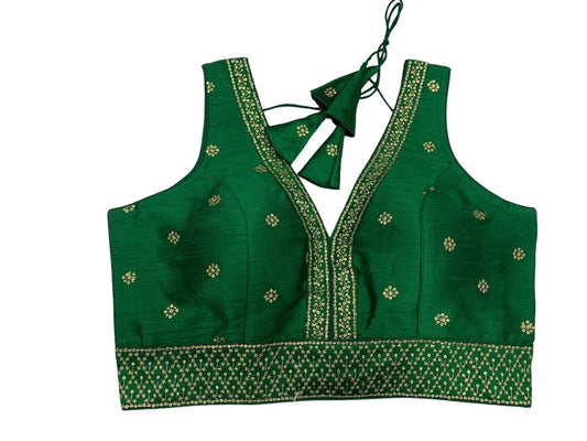 Green - Dupion Silky Saree / Lehenga blouse - 38" Bust (UK 12) Can be let out to size 16 - AF2406 H 0324 - Prachy Creations