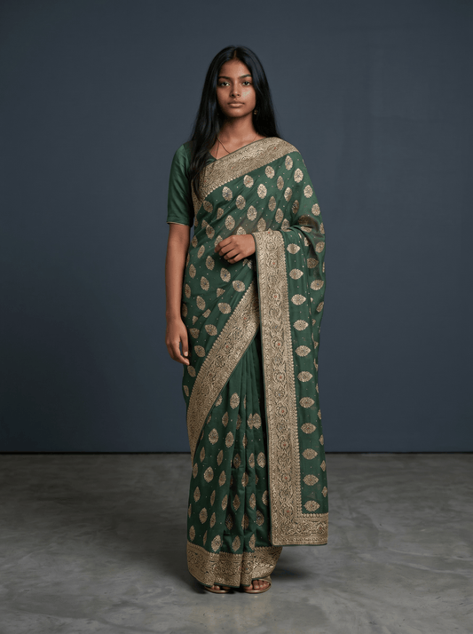 Green - Fancy Party Saree with Blouse Piece - UK stock - 24hr Dispatch - VFU4108 03VA26 - Prachy Creations
