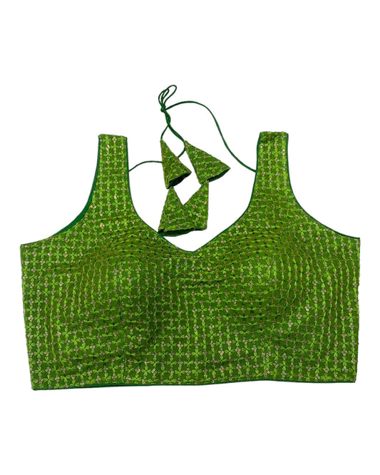 Green - Fully Embroidered V neck Saree / Lehenga blouse - With Cups - Margin to loosen - UK Stock - AF2344 H 0923 - Prachy Creations