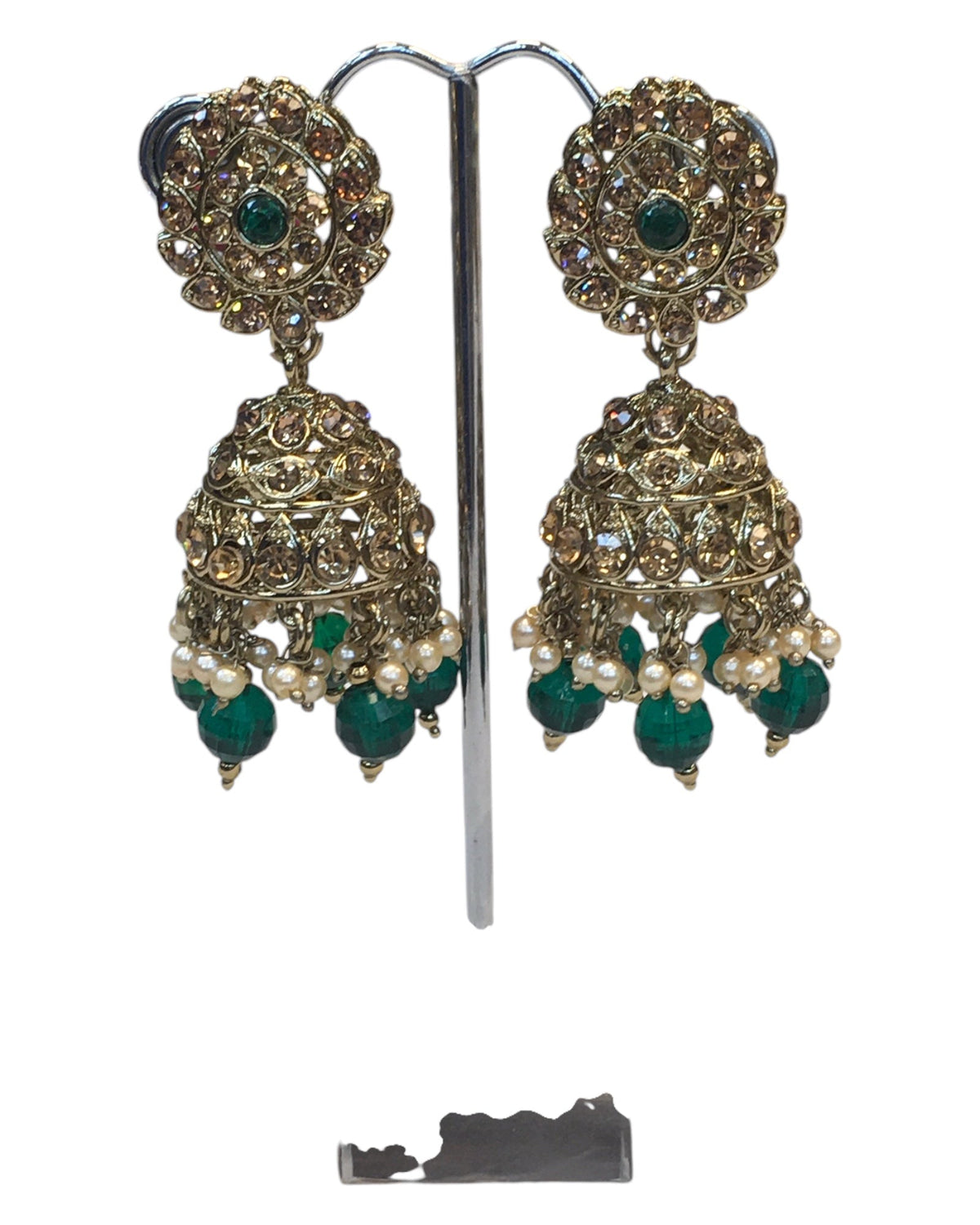 Green - Large Size Antique Gold Finish Necklace Set with Earrings - JIG49 11H24 - Prachy Creations