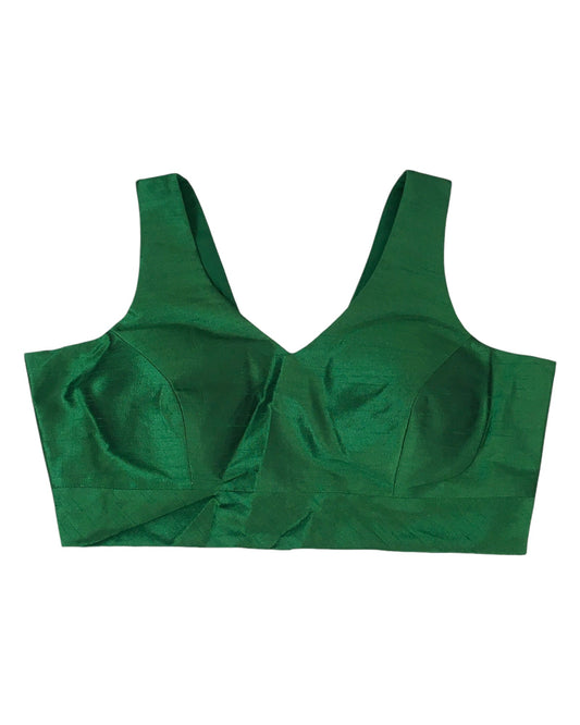 Green - Silky Saree blouse with cups, Sleeveless - 42" - UK Stock - Quick Delivery - RNK - R722A-KY - Prachy Creations