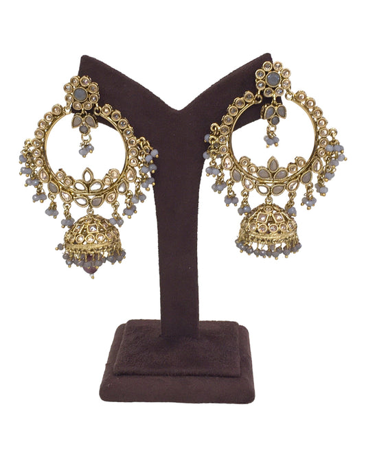 Grey - Antique Gold Finish Traditional Indian Earrings - NIR785 Ap 0523 - Prachy Creations