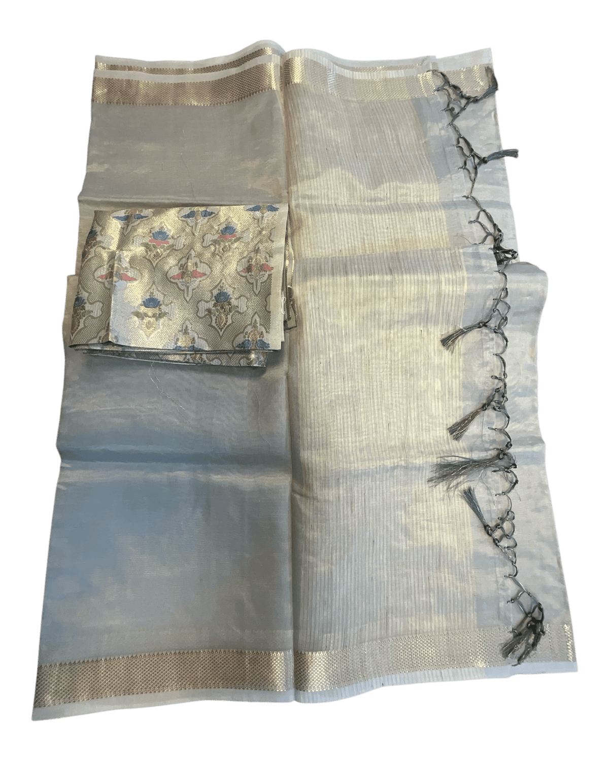 Grey - Fancy Cotton Silky Saree with Brocade Blouse Piece - UK Stock - 2/3 days Delivery 12KP25 RT411005 - Prachy Creations