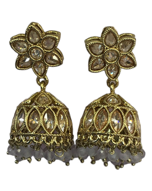 Grey - Small - Antique Finish Traditional Zhumki Earrings - Bollywood - Weddings - SV2406 J 0724 - Prachy Creations