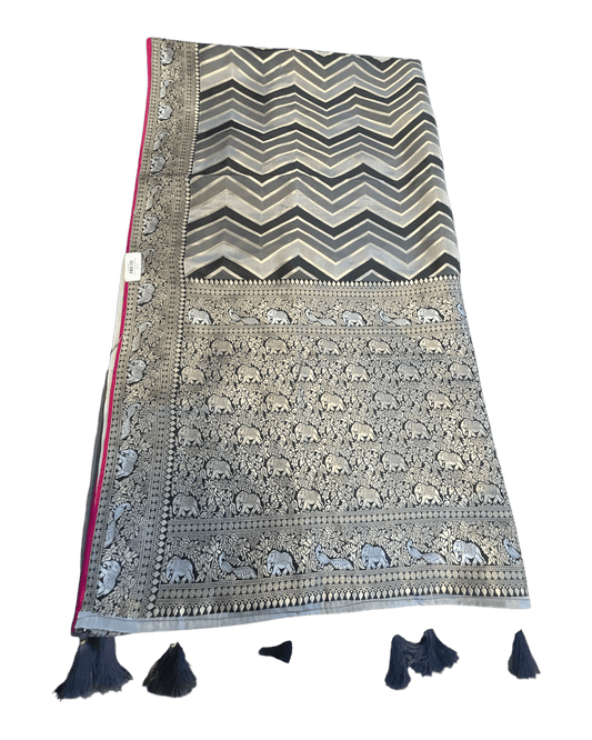Grey - Traditional Handloom Saree with Blouse Piece - UK stock - 24hr Dispatch - SP2629 VJ - Prachy Creations