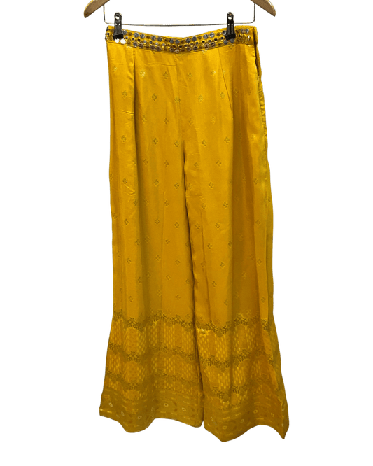 Haldi Yellow - Designer Ladies Short Top Palazzo Trousers Suit - Size 12 (38") - VMK Hazel PR - Prachy Creations