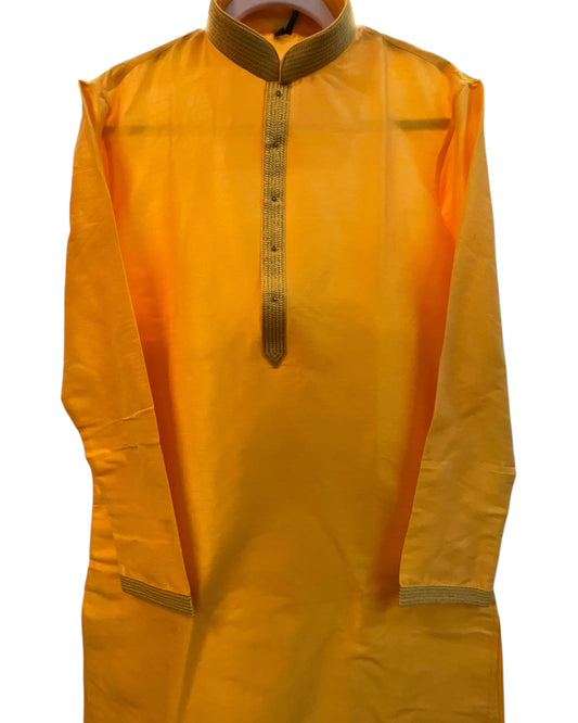 Haldi Yellow - Silky Handloom Mens Indian Kurta set with Trousers - UK Stock - Weddings / Walimas , Sangeet, Diwali, Eid, Mehndi / Henna - VEE2529 KR - Prachy Creations