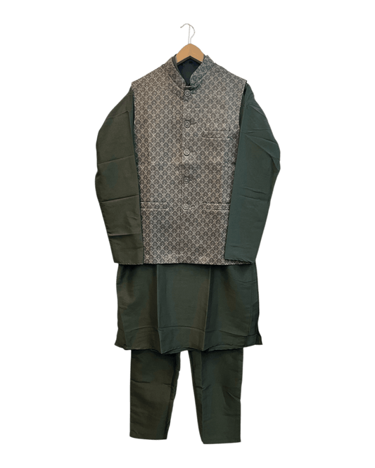 Henna / Mehndi Green - Mens Indian Waistcoat & Kurta Set - UK Stock - 24 hr Dispatch - KCS4010 03VJ26 - Prachy Creations