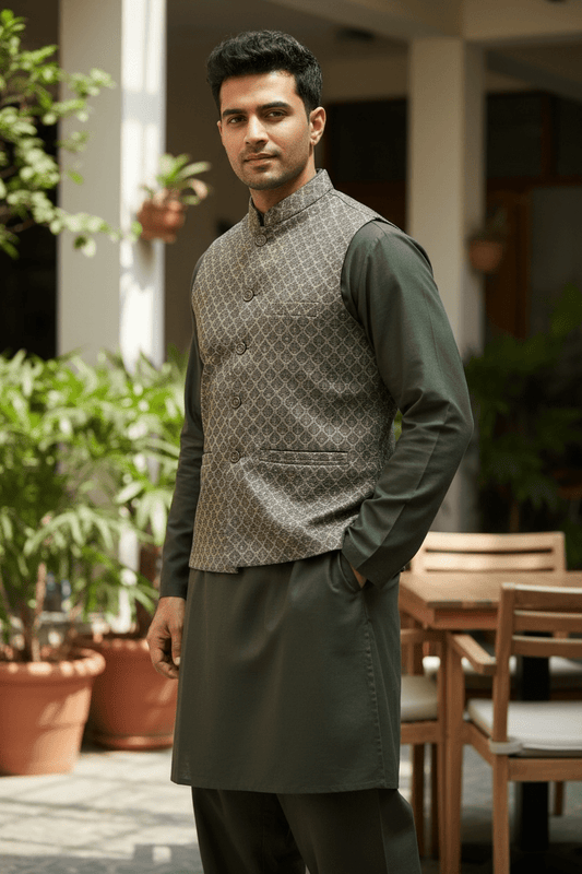 Henna / Mehndi Green - Mens Indian Waistcoat & Kurta Set - UK Stock - 24 hr Dispatch - KCS4010 03VJ26 - Prachy Creations