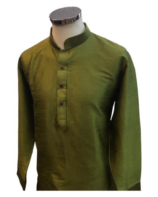 Henna Mehndi Green - Raw Silky Mens Indian Kurta set - Pair with a waistcoat or wear under Sherwanis - Weddings / Walimas , Sangeet, Mehndi / Henna , Eid / Diwali - BS2504 01KV25 - Prachy Creations