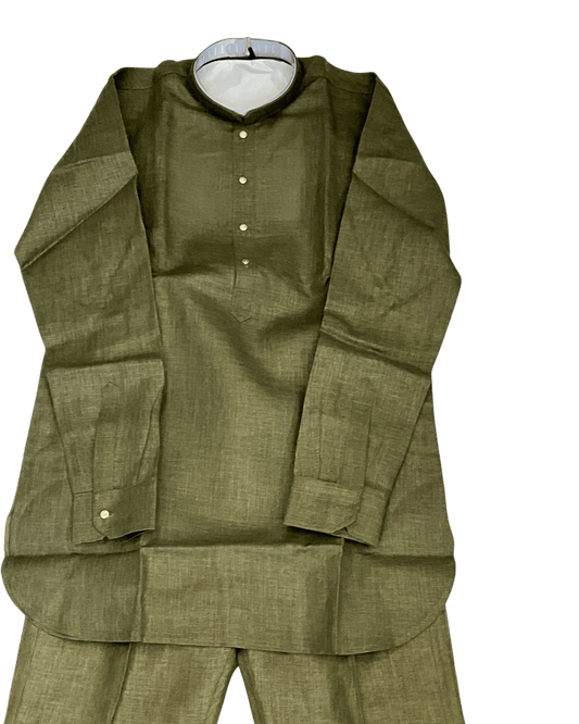 Henna / Olive Green - Premium Linen Mens Indian Kurta with Linen Trousers - UK Stock - Weddings / Walimas , Sangeet, Diwali, Eid, Mehndi / Henna - VEE1366 VY - Prachy Creations