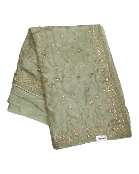 Mint Green - Allover Embroidered Crepe Saree / Sari with Blouse piece - PF16432 KR -0723