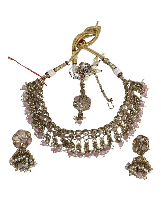Pink - Large Size Necklace set with Earrings - PRI1669 KT 0622