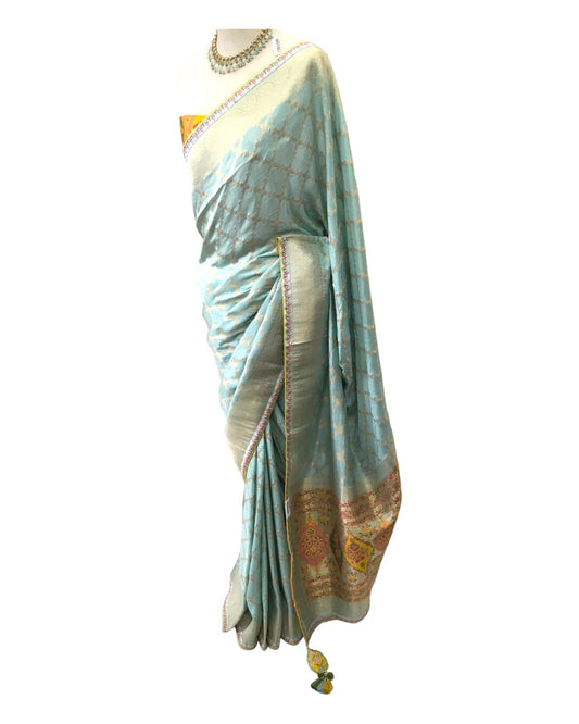 Sky Blue - Banarasi Handloom Saree with Blouse piece - SA173 TH -0523