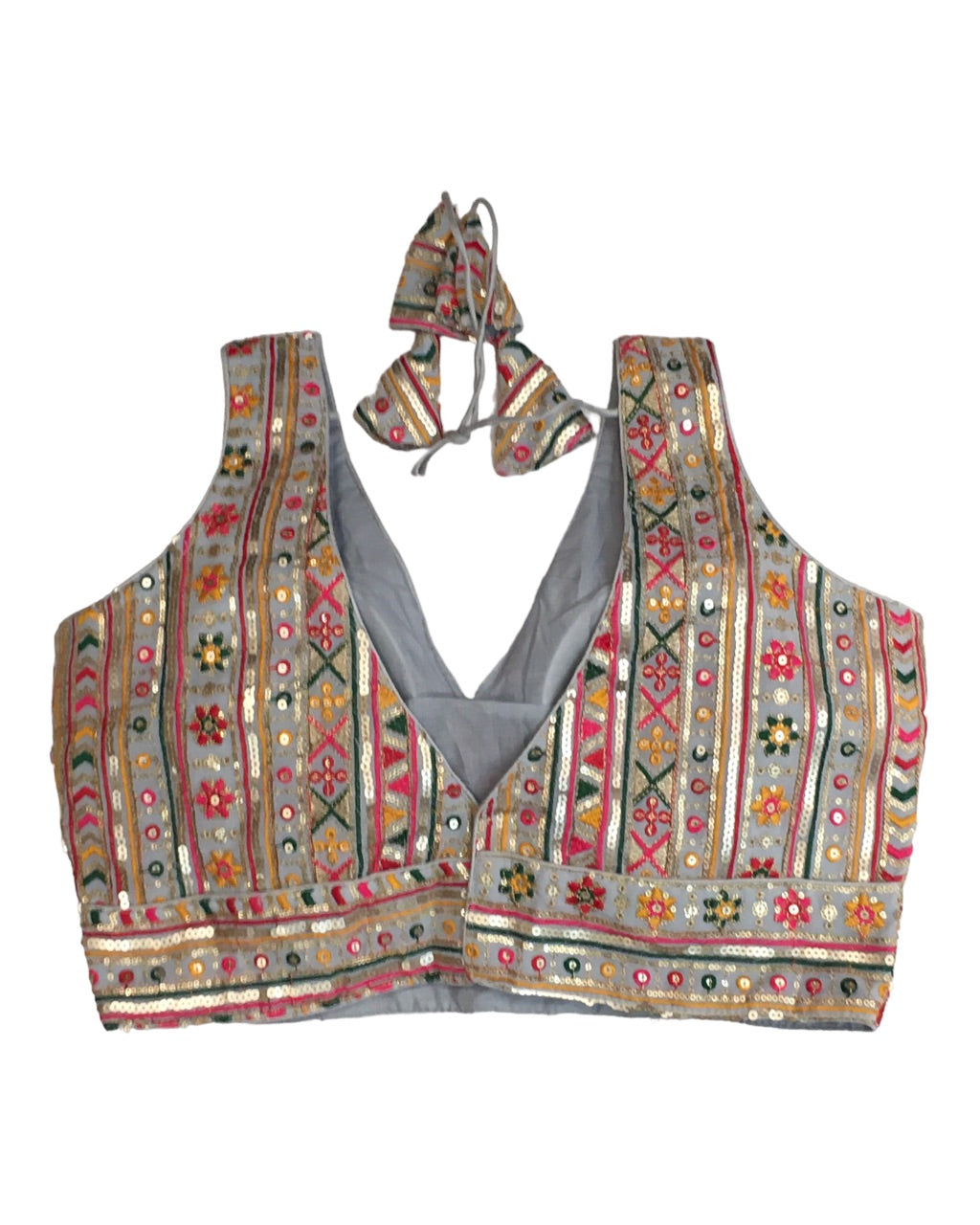 Grey - Fully Embroidered Saree / Lehenga blouse - With Cups - Margin to loosen - UK Stock - AF2334 KV 0623