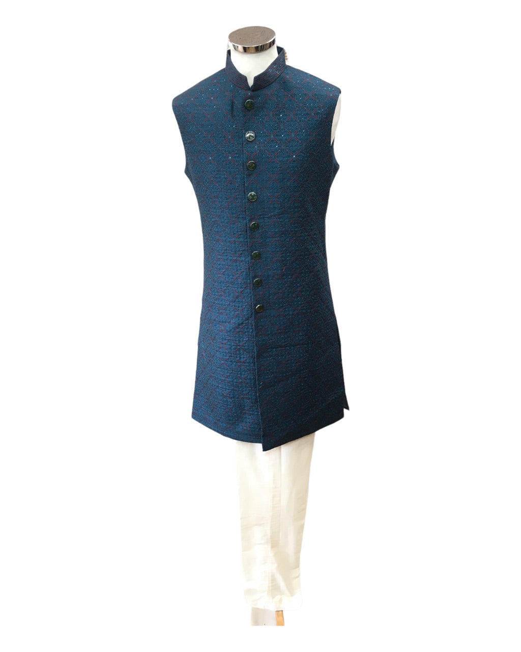 Stunning Double Layered Teal Blue Sherwani - 23VAR01 CP 0523