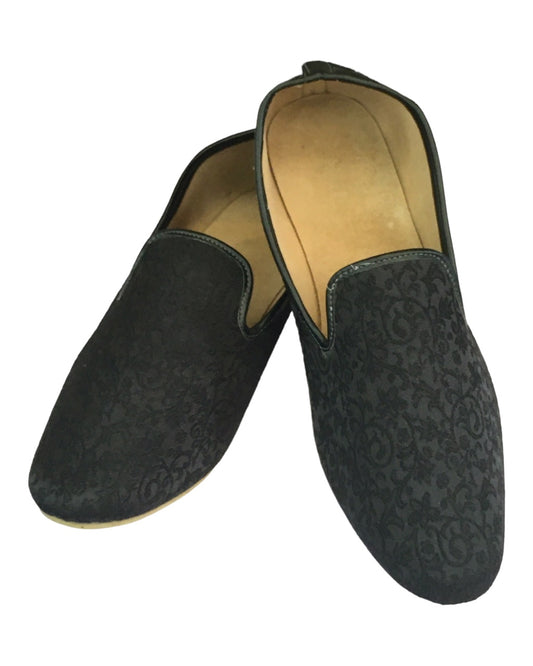 Black - Very comfortable Self Woven Loafer style Mojri - Indian Mens shoes - Mojari, Khossay - YD2305 C
