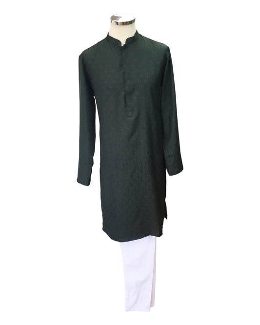Bottle Green - Silky Self Woven Men's Churidar Kurta Set - YD2312 KJ 0623