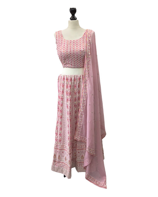 Baby Pink Chiffon Lucknow Lehenga Set - UK Stock - 24h Dispatch - AF2326 TP 0523