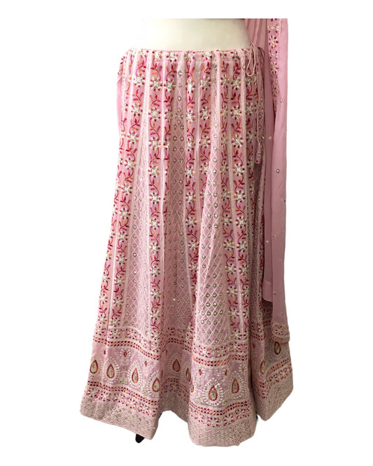 Baby Pink Chiffon Lucknow Lehenga Set - UK Stock - 24h Dispatch - AF2326 TP 0523