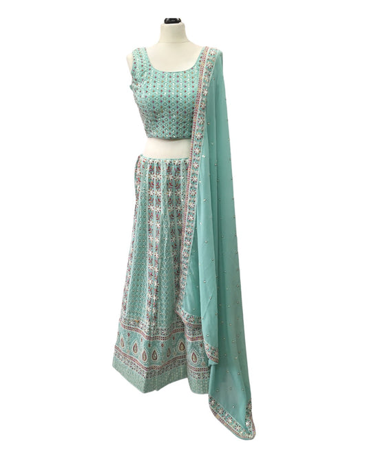 Sea Green - Chiffon Lucknow Lehenga Set - UK Stock - 24h Dispatch - AF2326 TP 0523