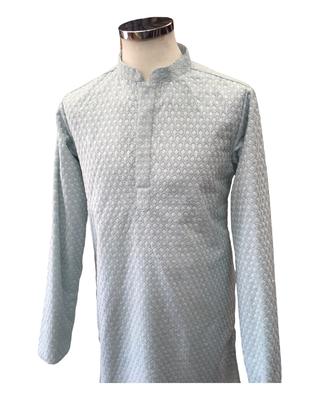 Light Blue - Rich Lucknowi Cotton Men's Churidar Kurta Set - YD2308 KH 0623