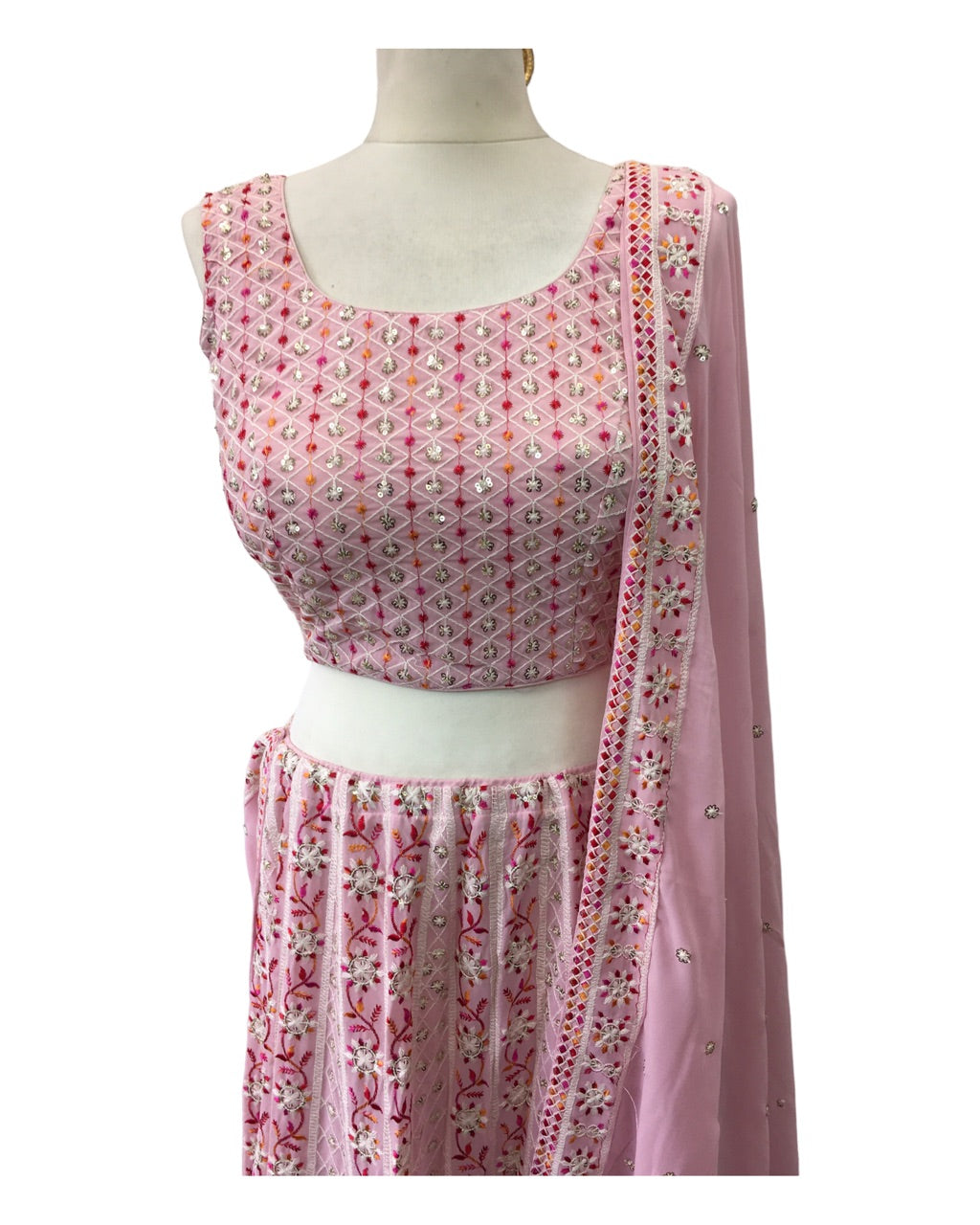 Baby Pink Chiffon Lucknow Lehenga Set - UK Stock - 24h Dispatch - AF2326 TP 0523