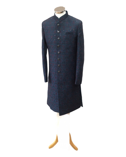 Stunning Fully Embroidered Teal Blue Sherwani - 23VAR04 AV 0523