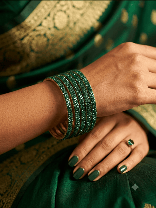Jade / Rama Green - Set of 8 Stone Bangles - M to XXL - HAN2601 07Ka26 - Prachy Creations