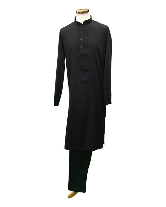 Leather Cotton Mens Indian Kurta set in Black - for Sangeet, Mehndi, Eid Celebration (with smart trousers) - Farishta KP - Prachy Creations