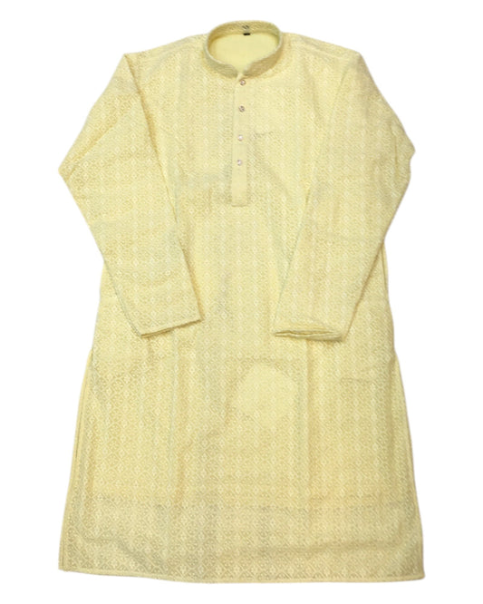 Lemon Light Yellow - Rich Lucknowi Mens Indian Kurta Set with Smart Pants - Weddings / Walimas , Sangeet, Eid, Mehndi / Henna - KCS1037 VR 0225 - Prachy Creations