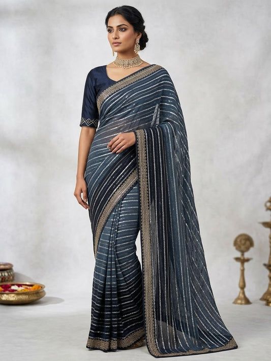 Light Blue - Fancy Party Saree with Blouse Piece - UK stock - 24hr Dispatch - SP2605 VY - Prachy Creations