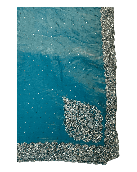 Light Blue - Rich Saree with Thread / Stone Embroidery and Blouse Piece - UK stock - 24hr Dispatch - RS2525 VJ - Prachy Creations