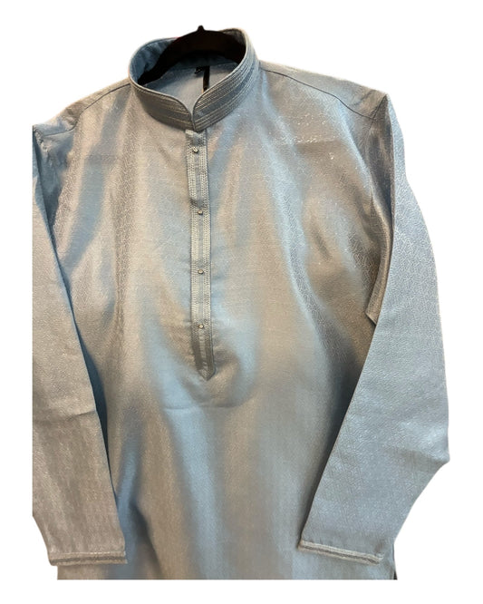 Light Bluish Grey - Silky Mens Indian Kurta set - UK Stock - Ideal to Pair with a Waistcoat - VEE2483 KH - Prachy Creations