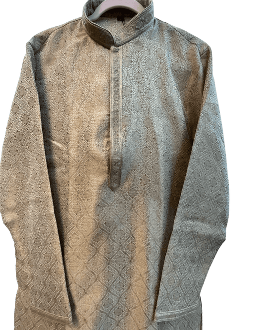 Light Brown - Banarasi Handloom Brocade Mens Indian Kurta set with Trousers - UK Stock - Weddings / Walimas , Sangeet, Diwali, Eid, Mehndi / Henna - VEE2508 VR - Prachy Creations