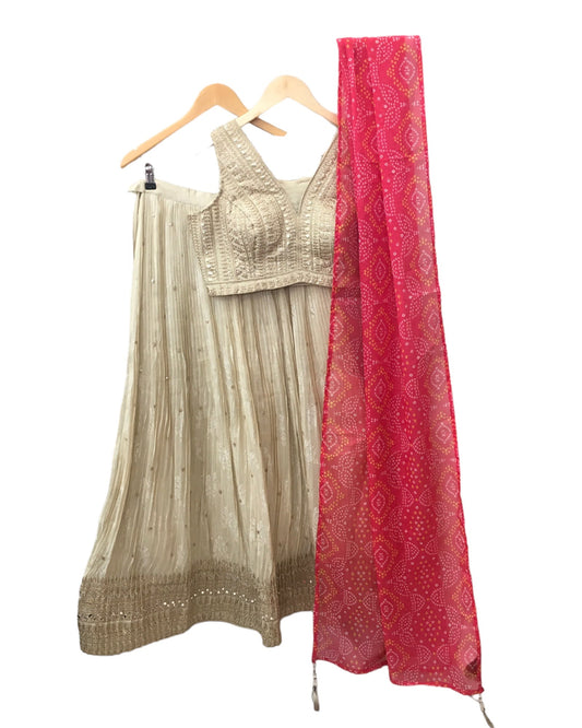 Light Gold / Beige Ready Made Lehenga Set - Size 14 - 40"(Loosen up to 18) ) UK Stock - 24h Dispatch - KTC24136 TR 0124 - Prachy Creations