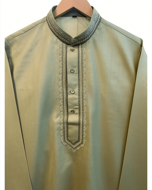 Light Green / Pista - Soft Cotton Mens Kurta Set with Neck Thread Embroidery- Sangeet Mehendi Haldi - KCS1038 03KT26 - Prachy Creations