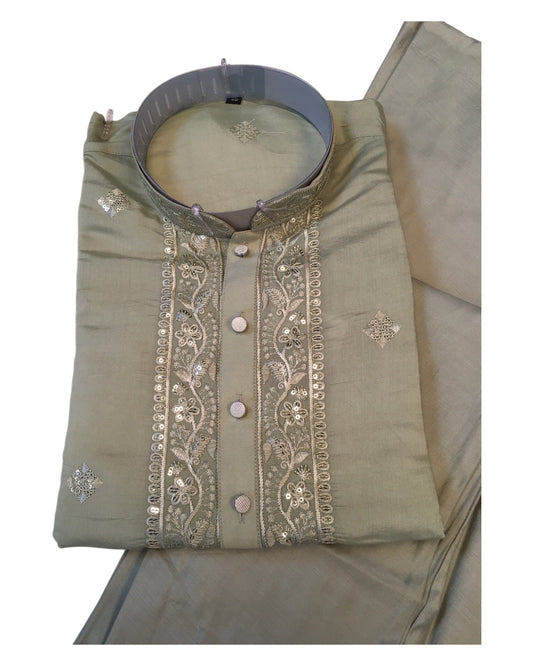 Light Green - Soft Threadwork Mens Indian Kurta Set - Weddings / Walimas , Sangeet, Eid, Mehndi / Henna - KCS1080 KC 0225 - Prachy Creations