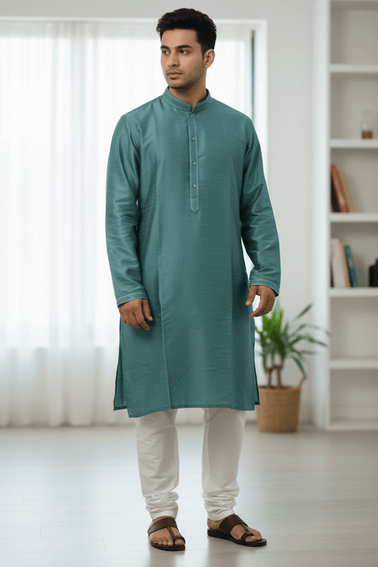 Light Turquoise Blue - Banarasi Handloom Brocade Mens Indian Kurta set - UK Stock - Weddings / Walimas , Sangeet, Diwali, Eid, Mehndi / Henna - VEE2532 KR - Prachy Creations